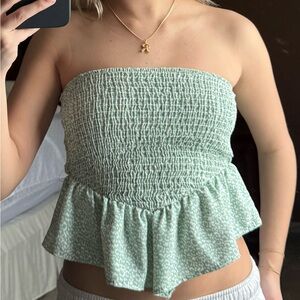 Elegant Mint Strapless Smocked Top